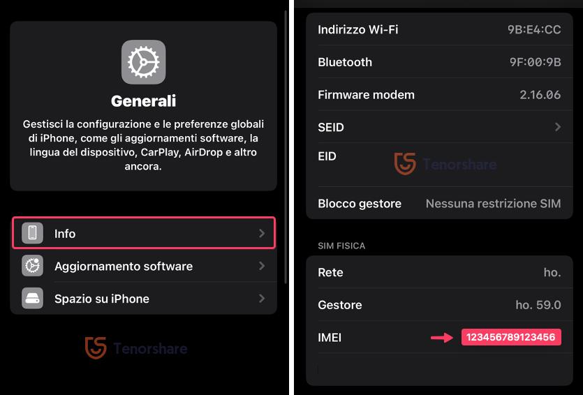 trovare IMEI su iPhone da Impostazioni del telefono