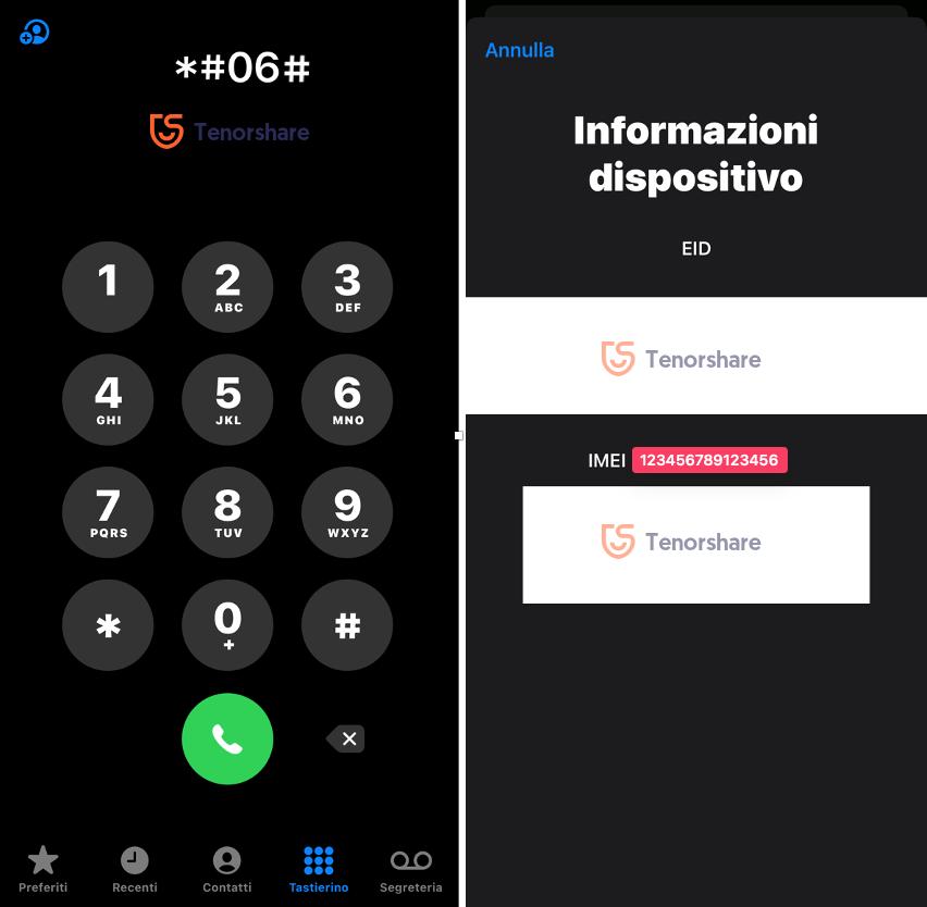trovare IMEI su iPhone da Tastierino numerico