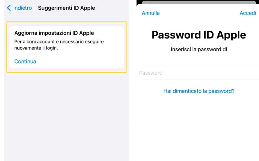 aggiorna impostazioni id apple non funziona