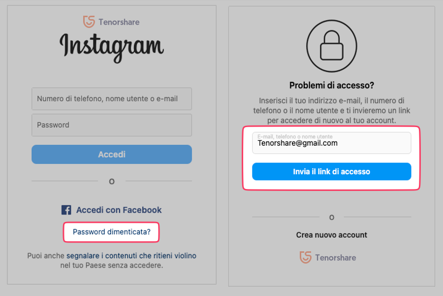 recuperare la password di Instagram dimenticata