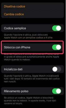 attiva la funzione - sblocca Apple Watch con iPhone