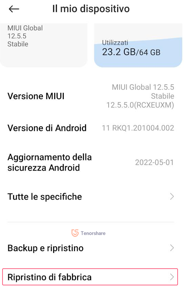 resettare un telefono Xiaomi da spento