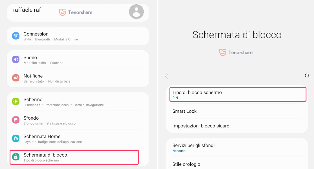 togliere PIN blocco schermo Samsung