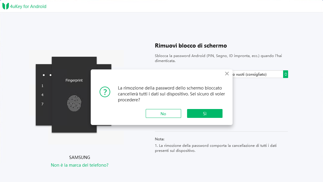 togliere PIN blocco schermo Samsung