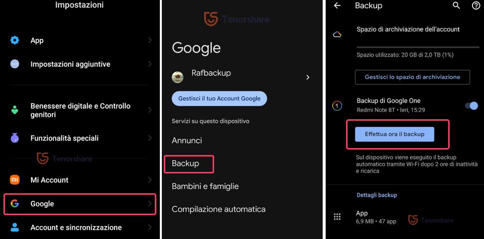 Effettua ora il backup