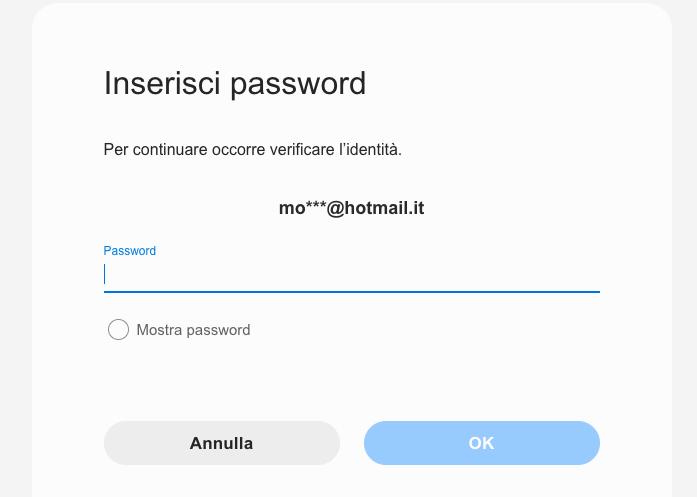 inserire la password di Samsung account