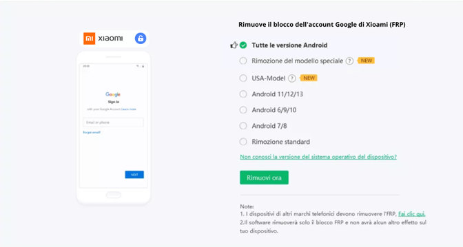 rimuovere un account Google da un dispositivo Xiaom