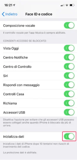 inizializza dati iphone