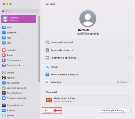 esci l'account apple da macOS