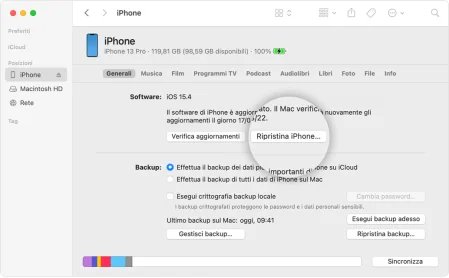 ripristina iPhone disabilitato con iTunes