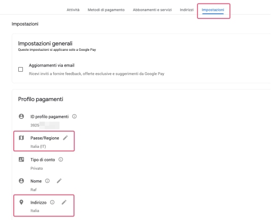 Cambia paese o regione
