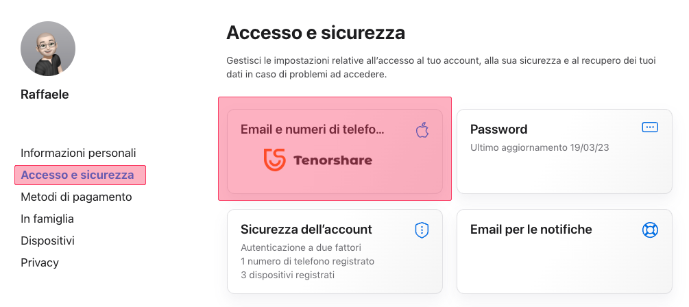 cambiare l'indirizzo e-mail principale Apple