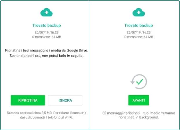 ripristinare il backup WhatsApp da Google Drive