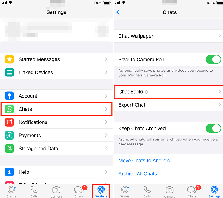 Schermata Impostazioni WhatsApp con evidenziata la voce Chat