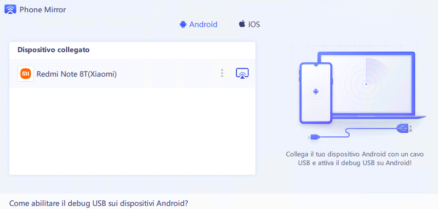 condividere lo schermo del telefono sul PC