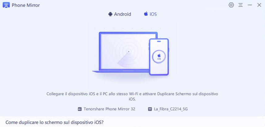 condividere lo schermo del telefono sul PC