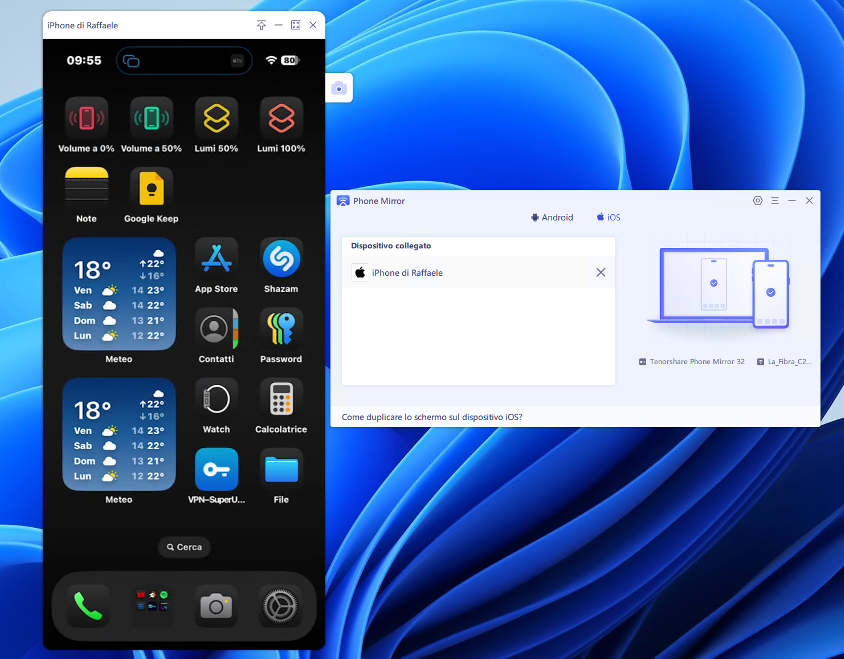 condividere lo schermo del telefono sul PC