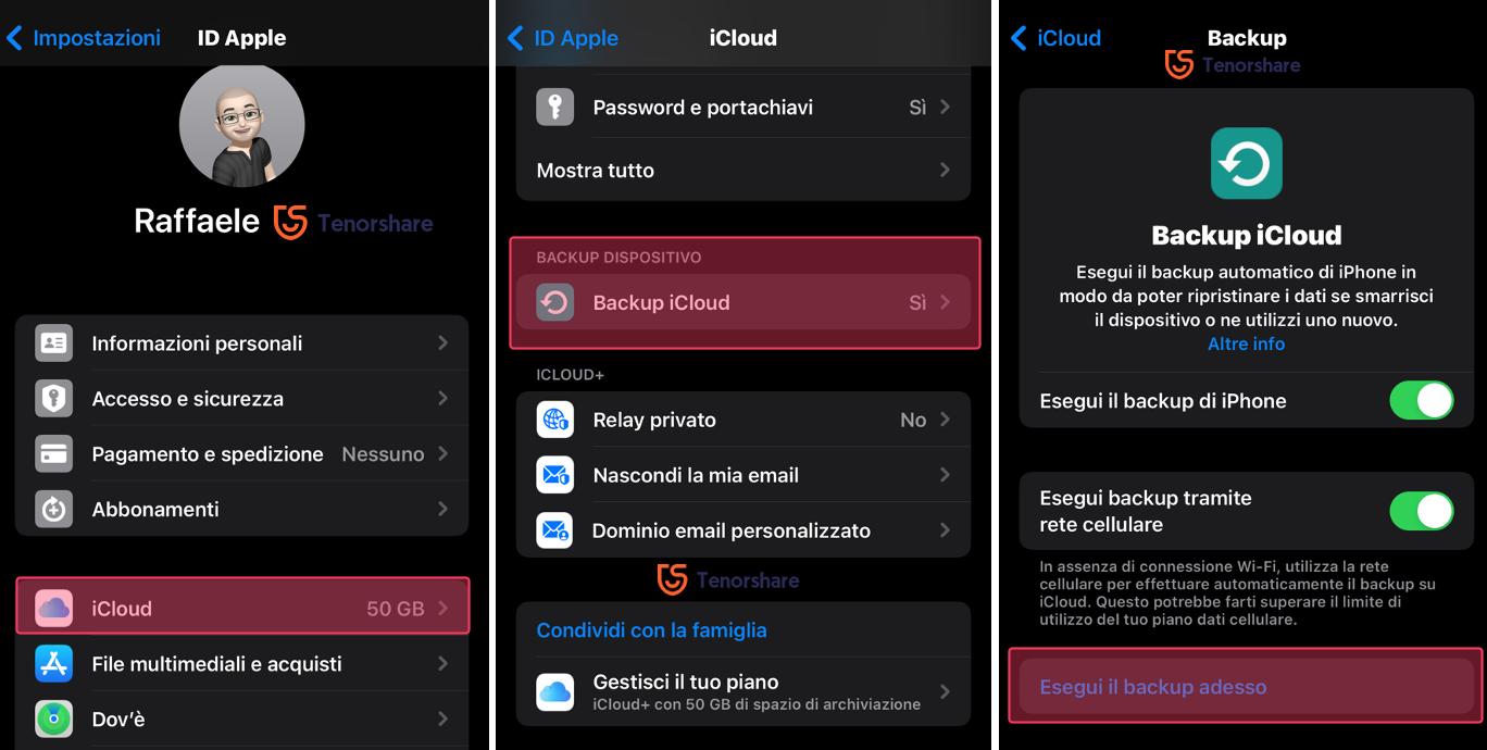 Esegui un backup di iPhone su iCloud