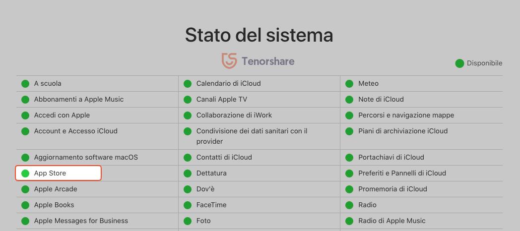 Verifica lo stato dei server Apple