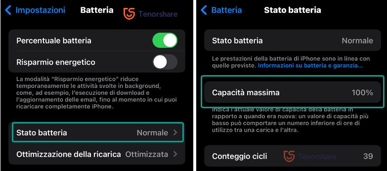 Controlla lo stato della batteria di iPhone