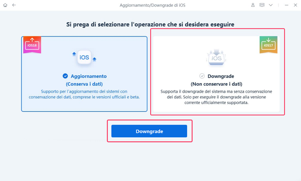 ReiBoot - Seleziona Downgrade