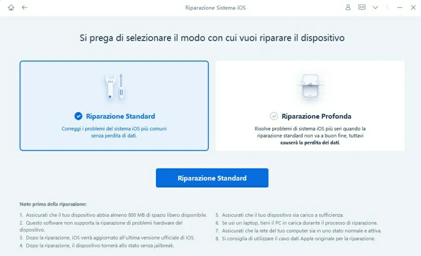 Selezione tipo di riparazione ReiBoot