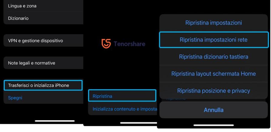 Ripristina le Impostazioni di rete iPhone