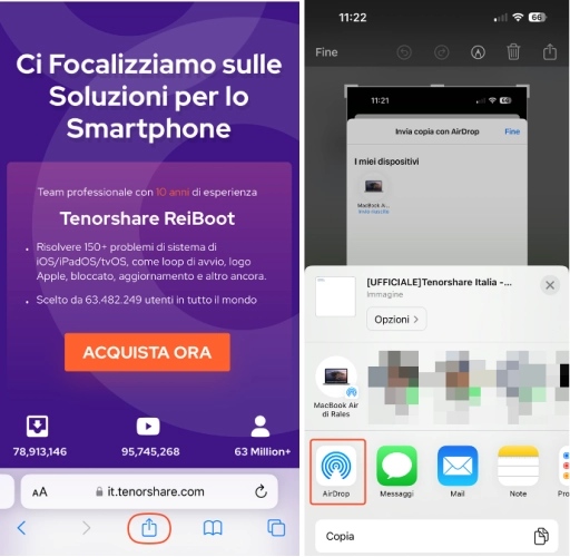 usare AirDrop su iPhone