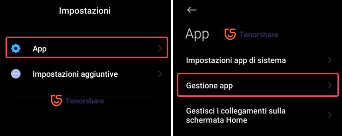 gestione l'App