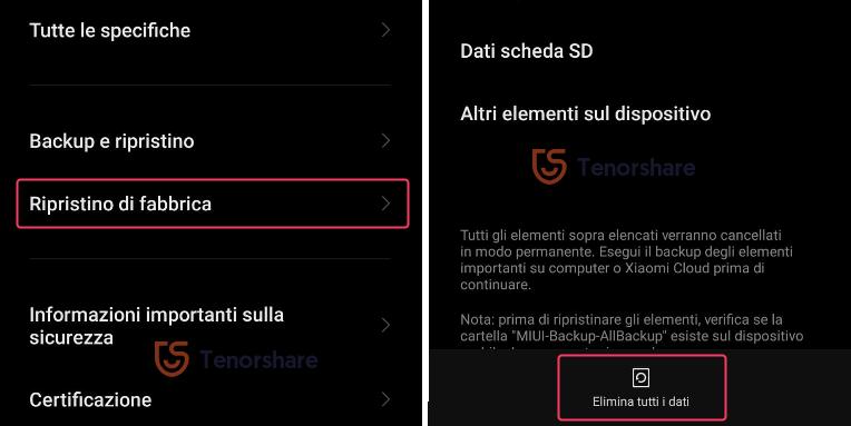resettare telefono con schermo nero dalle impostazioni