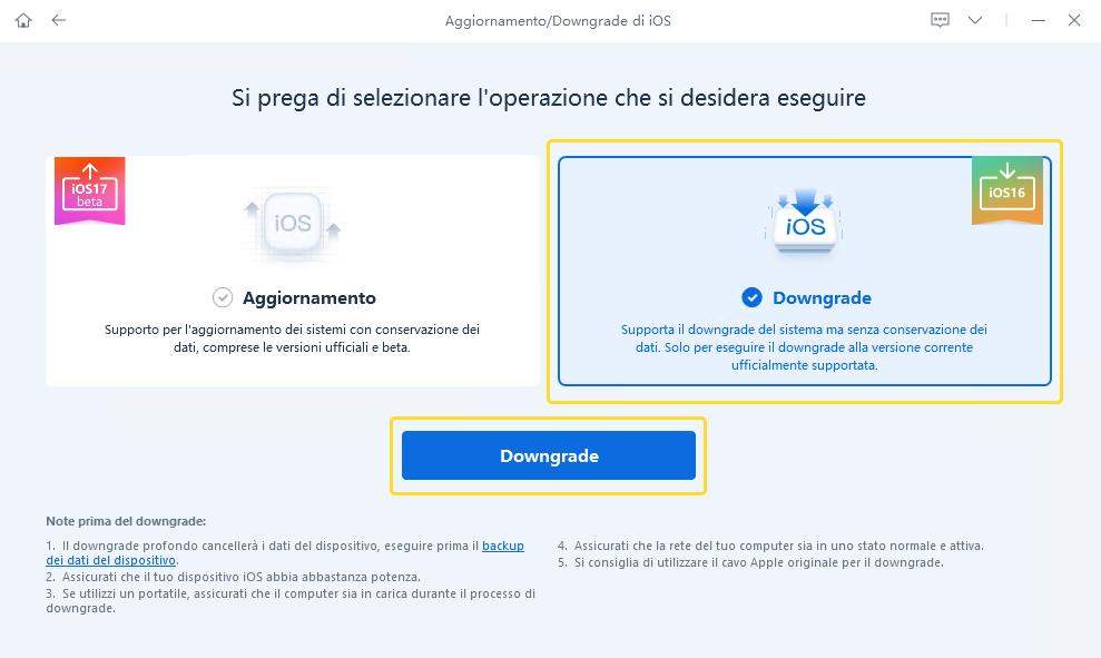 Eseguire rapidamente il downgrade del tuo dispositivo a iOS16 - 02