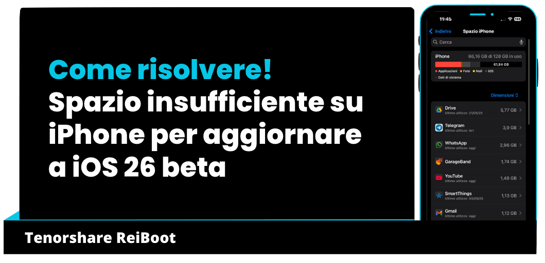Spazio insufficiente su iPhone per aggiornare a iOS 26 beta