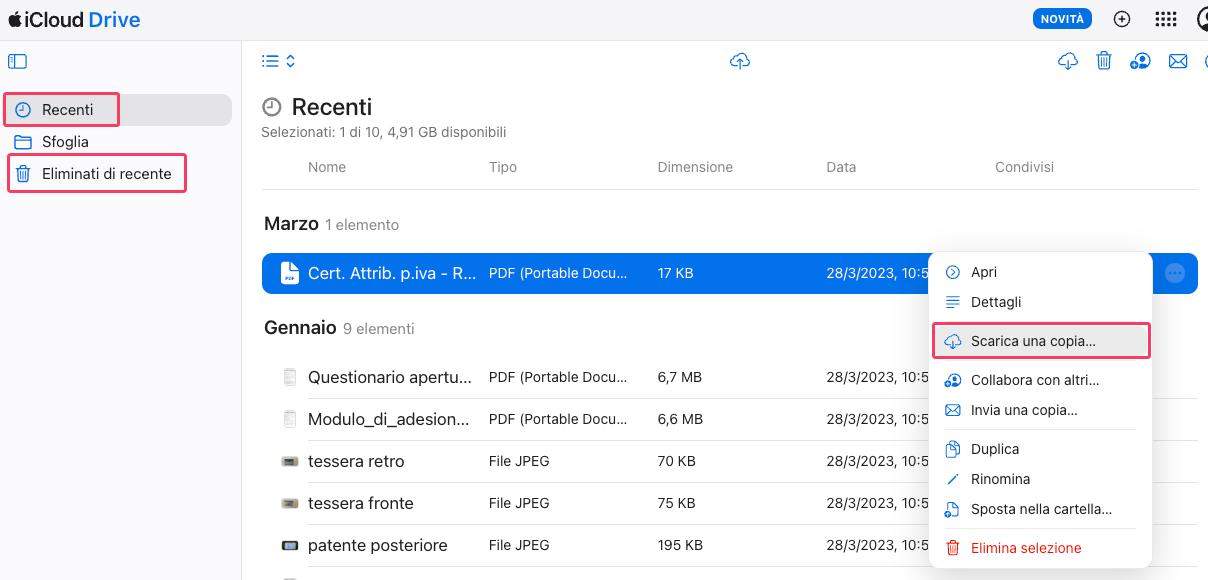 Recupero dai Servizi Cloud