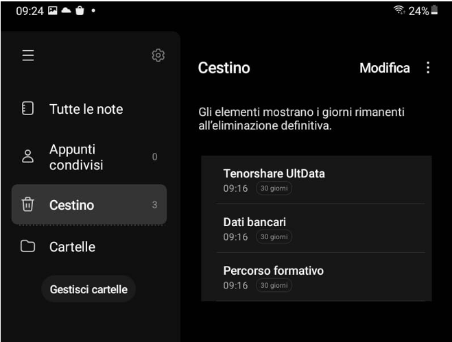 come recuperare note samsung