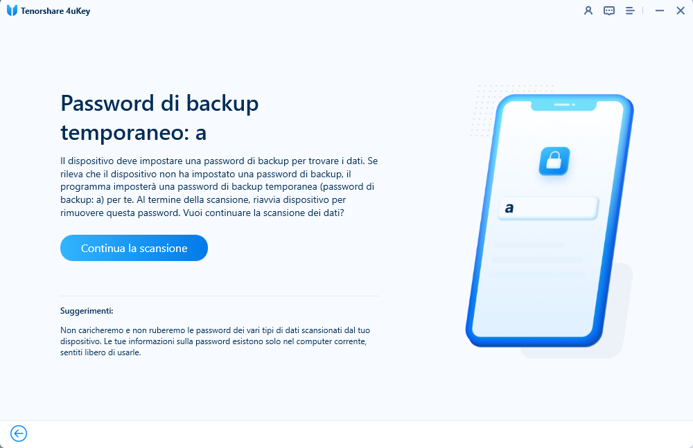 recuperare password Gmail dimenticata con 4uKey - Inserisci la password di backup