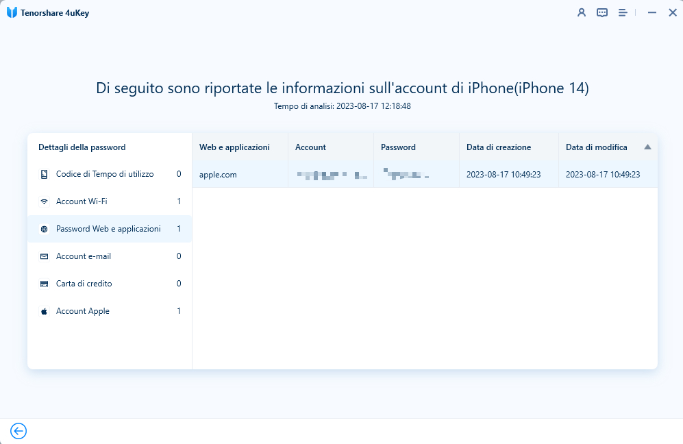 recuperare password Gmail dimenticata con 4uKey - informazioni sulle password dell'iPhone