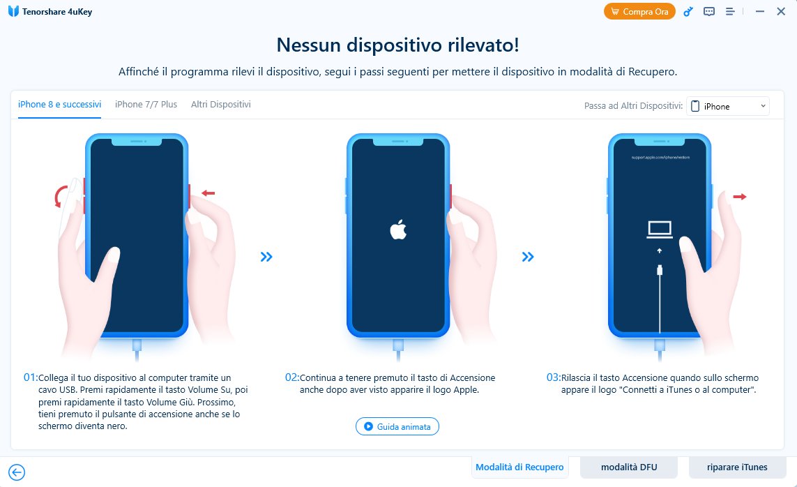 inserire la modalità di recupero - Guida 4uKey