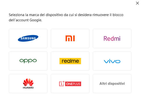 selezionare la marca del dispositivo
