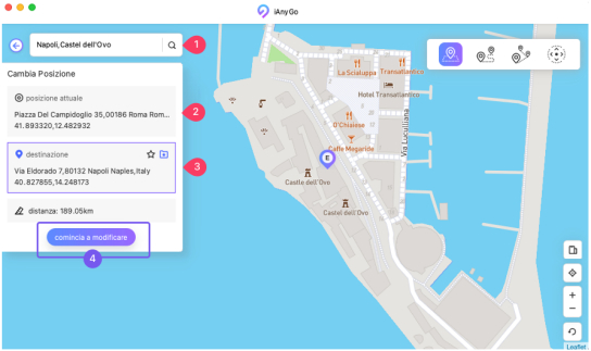 Inizia a modificare posizione GPS