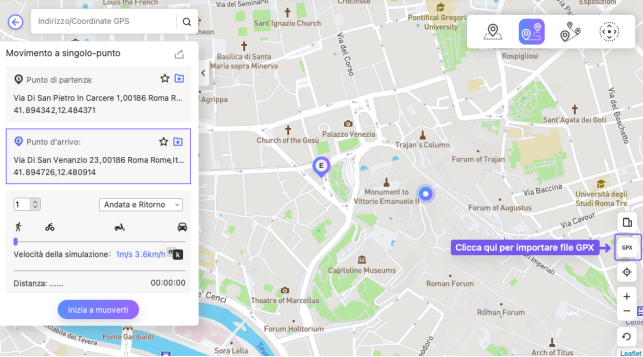 Clicca per impostare il file GPX - iAnyGo