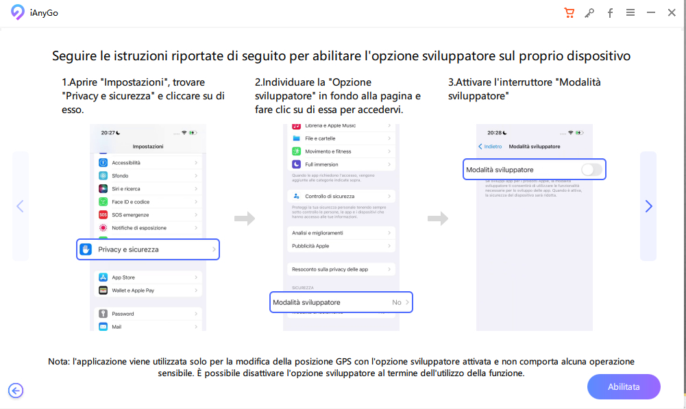attiva iPhone a opzione di sviluppatore - iAnyGo