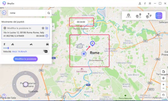 muovi il joystick virtuale per raggiungere il punto E- iAnyGo
