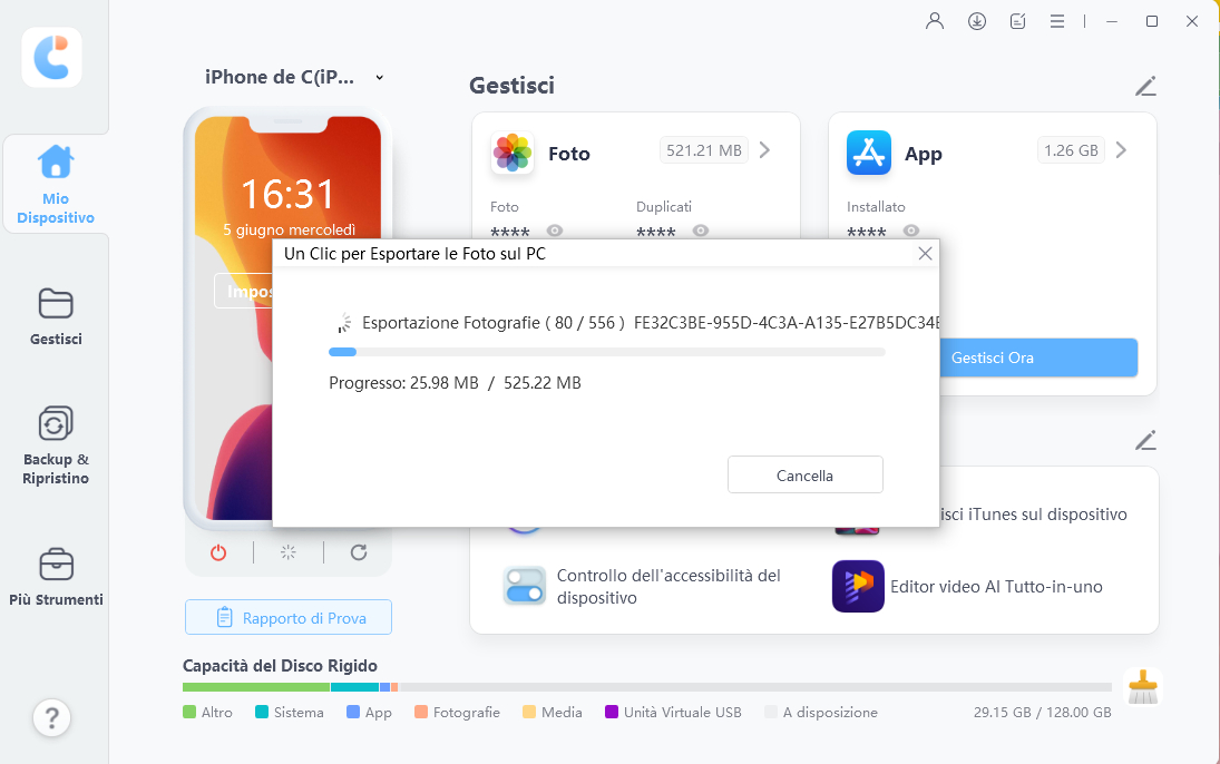 trasferire i file multimediali del dispositivo su itunes - guida icarefone