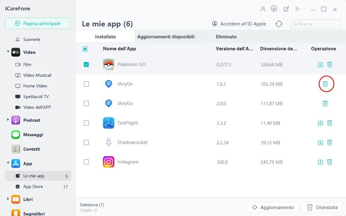 Rimuovi e Aggiorna App