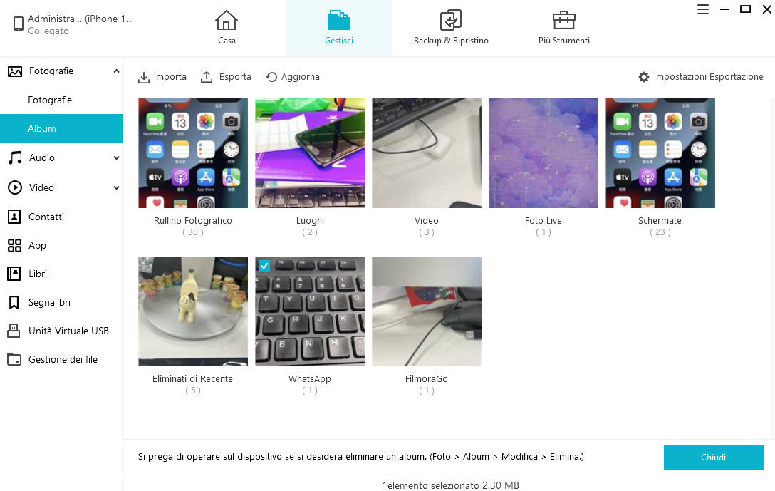 anteprima delle foto salvate