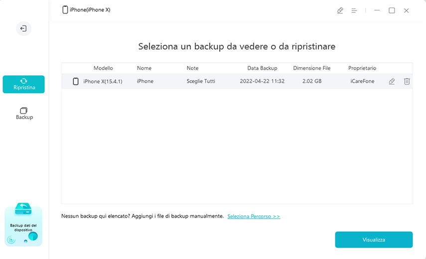 eseguire il backup e il ripristino di iPhone
