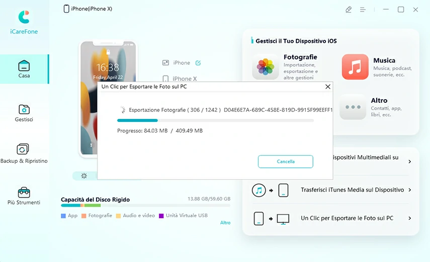 trasferire i file multimediali del dispositivo su itunes - guida icarefone
