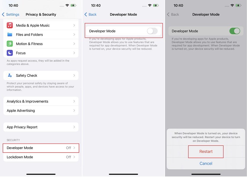modalità sviluppatore iphone passo 5