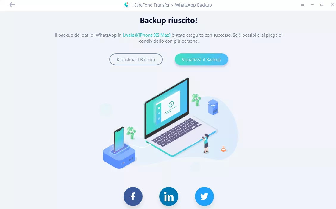 backup whatsapp su pc tramite iCareFone Transfer-Completamento del Backup Whatsapp su pc