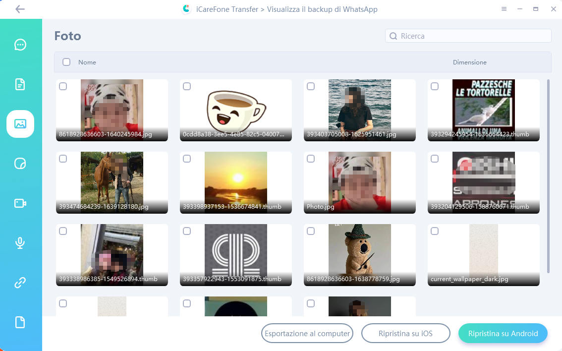 seleziona le foto icarefone per il trasferimento whatsapp